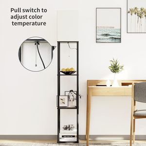 Lampada da Terra Moderna Quadrata con Lampadina a 3 Temperature di Colore, Nera con Ripiani - Product Image 4