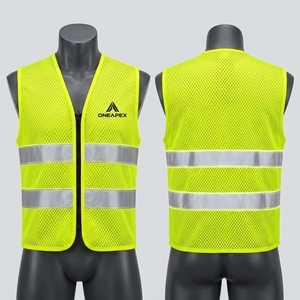 Gilet de sécurité haute visibilité jaune OEM, gilet de travail en maille réfléchissante avec fermeture éclair pour travaux de construction, travaux routiers et sécurité - Product Image 2