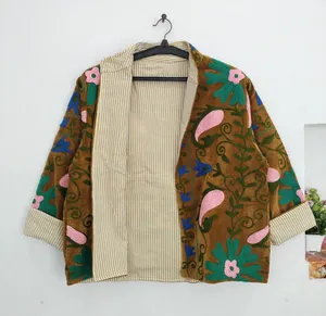 Chaqueta Boho Suzani Marrón Hecha a Mano con Bordado Floral Colorido, Abrigo de Manga Larga para Mujer, Otoño-Invierno - Product Image 5