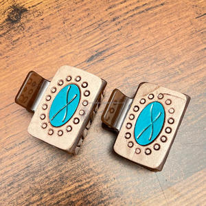 New Arrival Western Stylish Handmade Tooled Engraved <b>Leather</b> Hairdressing <b>Tools</b> Mini Hair Claws Clips Accessories for Women's - Product Image 5