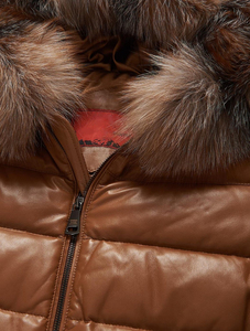Veste matelassée de luxe pour homme en cuir véritable avec capuche en fourrure véritable, imperméable, thermique, manteau d'hiver long en Spandex/Nylon, vente en gros personnalisée - Product Image 6