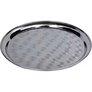 Plateau de service en acier inoxydable poli miroir, de qualité supérieure, rond, profond, à rebord surélevé et biseauté, pour le service de boissons au bar - Product Image 4
