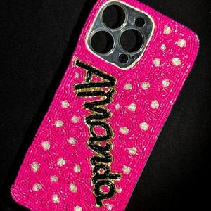 Llavero bordado con cuentas de semillas y etiqueta personalizada, llavero con nombre bordado con cuentas de semillas para dijes de bolso, de la India - Product Image 1