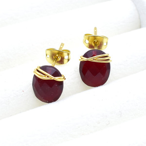 Garnet Wire Wrapped Oval <b>Stud</b> Earrings 8-10 Handmade Brass And <b>Silver</b> Red Gemstone <b>Studs</b> January Birthstone Crystal Jewelry Gift - Product Image 5