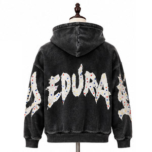 Hot Sale Trending Y2K Skull Rhinestone DTG Print Acid Wash Heavyweight Regular Fit <b>Polyester</b>/Cotton Fleece Breathable <b>Hoodie</b> Men - Product Image 3