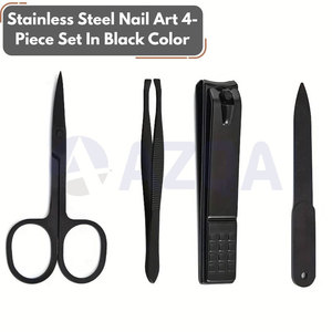 Wholesale Stainless Steel Black Coated Manicure Set <b>Nail</b> Clipper File Tweezer Scissors with Leather Pouch Grooming <b>Kit</b> - Product Image 5