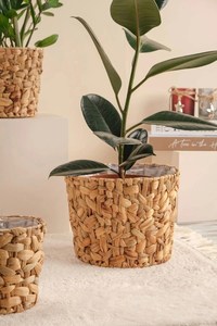 Pots de rangement au sol en jacinthe d'eau de style rétro, sculptés à la main, avec poignées, tressés à la main, écologiques, fabriqués au Vietnam - Product Image 2