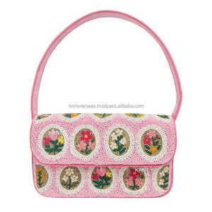 <b>Pink</b> Beaded and Embroidered Floral Shoulder Bag Handmade Artisan Beadwork <b>Purse</b> Elegant Party and Casual Wear Shoulder Handbag f - Product Image 1
