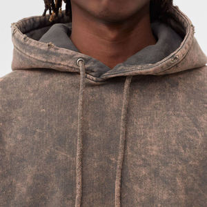 Custom Logo Brown Acid Wash Hoodie Men Women Oversized <b>Vintage</b> Fleece Pullover <b>Sweatshirt</b> Manufacturer - Product Image 3