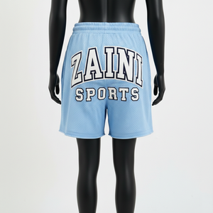 Shorts pour femmes en polyester respirant 160 GSM, bleu clair, avec broderie et logo personnalisé. - Product Image 2