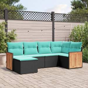 Black Poly Rattan Patio Sofa Set With Cushions Storage Option Outdoor Furniture <b>Rectangle</b> Shape Standing Type - Product Image 3