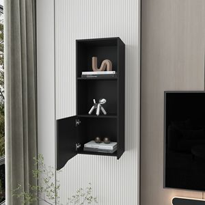 Armadietto a Muro Pima Nero a Una Porta in Melamina, Elegante Soluzione di Arredo per Soggiorno - Product Image 5