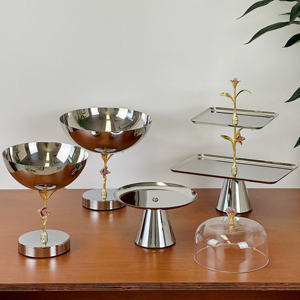 Silver Pedestal Serving Bowl Gold Ginkgo Leaf Blue <b>Crystal</b> Stem Elegant Metal Footed Compote Chalice Home Decor - Product Image 2