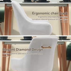 Silla de comedor de terciopelo con mechones blancos con patas doradas, tirador y clavos ajustables para los pies, Juego de 2 - Product Image 4