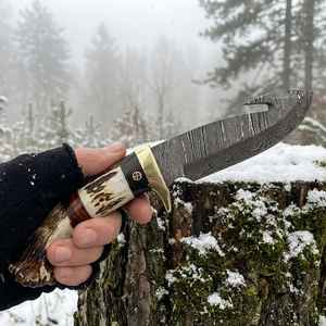 Cuchillos de Caza Hechos a Mano al por Mayor de Acero de Damasco con Hoja Fija y Mango de Cuerno para Supervivencia al Aire Libre y Camping con Funda - ¡Venta Caliente! - Product Image 6