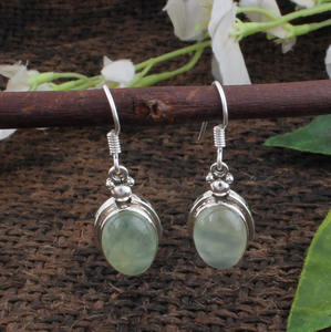 Boucles d'oreilles en préhnite naturelle, argent sterling 925, pierre précieuse pendante, bijou pierre du rêve, cadeau apaisant pour elle - Product Image 2