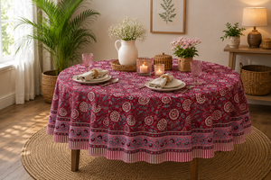Indian Cotton <b>Table</b> ClothvWhite & Blue Linen Hand Block Printed Floral Handmade <b>Table</b> <b>Cloth</b> for 4 6 8 Seaters Customizable Sizes - Product Image 3