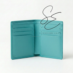 Premium Genuine Leather Hair-On Cowhide <b>Wallet</b> Slim Bifold Card <b>Holder</b> Custom Logo RFID Minimal Turquoise Aceent <b>Wallet</b> For Men - Product Image 5