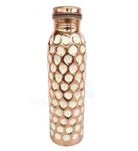 Botella de Agua Ecológica de Cobre con Diseño Floral Rojo, Apta para Lavavajillas, con Tapa de Rosca, Diseño Tradicional Indio, Frasco Metálico - Product Image 6