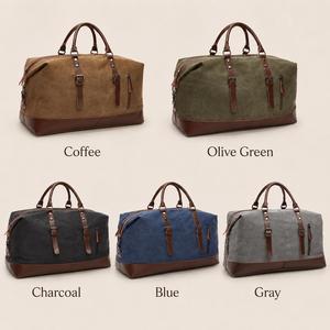 Customized Genuine Leather Waxed Canvas <b>Travel</b> <b>Bag</b> Large Capacity Sports Gym <b>Bag</b> Waterproof Overnight <b>Holdall</b> LCTB-0119 - Product Image 5