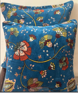 <b>Blue</b> Velvet Cushion Covers with Multicolor Floral Vine Print Decorative <b>Throw</b> Pillows for Sofa Bedroom and Home Decor - Product Image 3