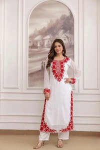 Set Kurti Sharara Bianco Ricamato Indiano/Pakistano da Donna con Dupatta, Abbigliamento Casual in Materiali Riciclati, Per Tutte le Stagioni, Vestibilità Regolare - Product Image 3
