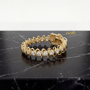 กำไลข้อมือเพชรดีไซน์คลื่นคลาสสิกหรูหรา ทอง 14K 18K โค้งมนแบบไหลลื่น ของขวัญสำหรับผู้หญิงในโอกาสแต่งงาน งานเลี้ยงฉลองครบรอบ หรือโอกาสพิเศษ - Product Image 4