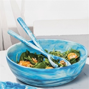 Low MOQ Vintage Style Eco-Friendly Handmade Carved Acacia Wood & <b>Epoxy</b> Resin Salad Rice Soup Fruit Vegetable Serving Bowl - Product Image 2