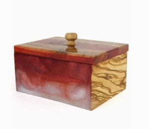 Handmade Epoxy <b>Resin</b> Jewelry Box With Wooden Inlay Red Blue Black Finish Artistic Storage For Rings And Necklaces <b>Resin</b> <b>Crafts</b> - Product Image 2