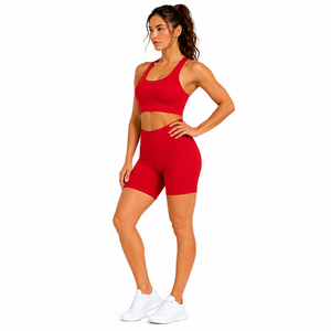 Two Piece Racerback Shorts Gym <b>Set</b> Women Solid <b>Colour</b> Fitness Activewear High Waist Breathable Quick Dry Sports Bra Workout - Product Image 3