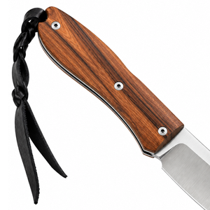 Couteaux pliants à manche en bois brun foncé avec lame argentée satinée, étui de transport en cuir noir et sangle de poignet pour l'extérieur et le quotidien - Product Image 6