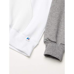 เสื้อฮู้ดผู้ชายแบบสปอร์ตสีขาว/อ็อกซ์ฟอร์ด ผ้าฟลีซ ตัดต่อสี ไซส์ XL ปักลาย 3 มิติ ซักเอนไซม์ ป้องกันรอยยับ พิมพ์ลายสกรีน - Product Image 3