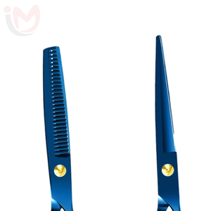 Ciseaux de coiffure professionnels en acier inoxydable bleus pour coupe droite et effilage des franges par IMANS - Product Image 2