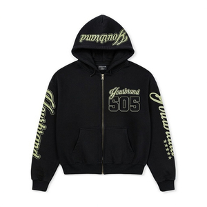 Sudadera con capucha negra personalizada para hombre, con cremallera, estilo francés, corte regular, estampado 505, informal, para otoño, unisex. - Product Image 1