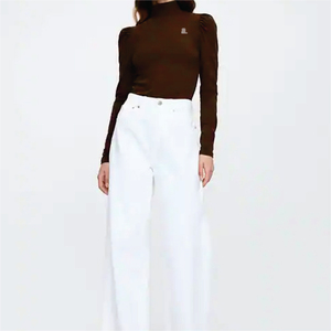 T-shirt décontracté d'été à col roulé pour femme, manches longues, 100 % coton biologique, respirant, écologique, séchage rapide, non tissé - Product Image 5
