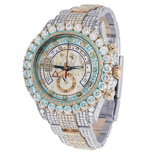 Montre unisexe de luxe à quartz analogique, cadran en cristal saphir avec lunette carrée sertie de diamants, bracelet en acier inoxydable 41 mm, chronographe, étanche 10 bars - Product Image 1
