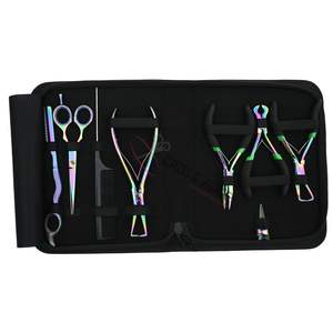 Kit de pinces pour extensions capillaires micro-anneaux et micro-liens arc-en-ciel en gros avec coupe-keratine et ciseaux de barbier – Outils d'extension capillaire - Product Image 1