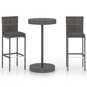 Ensemble de mobilier de bar de jardin en rotin PE gris et acier thermolaqué, de moyenne durabilité - Product Image 2