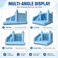 Château gonflable bleu avec toboggan, pour enfants, location pour fêtes en plein air, usage commercial, design personnalisé