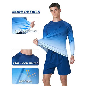 Wholesale Cheap Price Custom Men's Long Sleeve Gradient Rash Guard Blue Quick Dry Polyester Shirt - Product Image 5