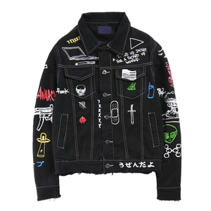 Saleh Enterprises Men Winter Y2K Hip Hop Embroidered 100% Cotton Washed Denim <b>Jacket</b> Casual <b>Trucker</b> Light Street Style - Product Image 5