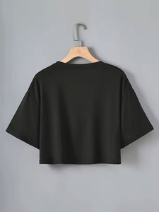 เสื้อยืดแขนสั้นลำลองสไตล์สปอร์ตสำหรับผู้หญิง สีดำ ลายหัวใจสีขาว เสื้อยืดลำลอง เสื้อผ้าสไตล์สวยงาม - Product Image 6