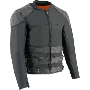 SAMROZ SPORTS Unisex Black Leather Padded Textile 220g All Season Motorcycle Jacket Heat-Transfer Printed Full Sleeve - Product Image 1