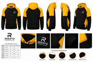 เสื้อฮู้ดผู้ชาย Reesto International แขนเสื้อแบบแร็กแลน ผ้าฟลีซ สีดำเหลือง สวมใส่สบายๆ ในฤดูใบไม้ร่วง เสื้อฮู้ดผ้าฟลีซแบบมีแผ่น - Product Image 6