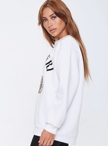 Sweat-shirt blanc à col rond pour femme avec imprimé léopard et texte Mon Cheri, coupe classique, décontracté, pour l'automne - Product Image 4