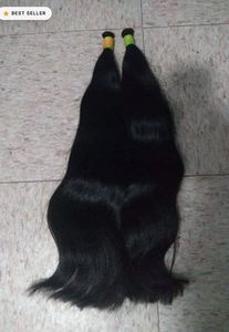 Extensions de cheveux naturels indiens Remy noirs lisses pour coiffures quotidiennes élégantes, longue durée, qualité supérieure, sans trame, double trame machine - Product Image 2