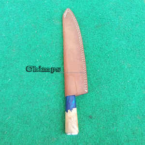 Couteau de Chef Santoku Professionnel Écologique de Haute Qualité à Prix d'Usine, Manche en Résine Bleue et Bois d'Olivier, Acier Damas - Product Image 6