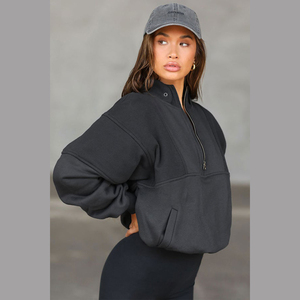 <b>Women's</b> Oversized Hooded Fleece <b>Sweatshirt</b> With Zipper Drop-Shoulder Full Sleeve Solid Color Autumn Wear - Product Image 3