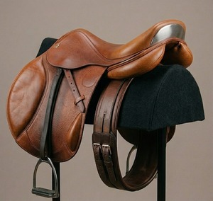 FAB International English Dressage Saddle Leather Fiber Tree Nickel-Plated Brass Hardware Brown Color Comfortable Customized - Product Image 1