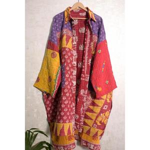 Handmade Vintage Kantha Cotton Patchwork Jacket Indian Printed Boho Long <b>Coat</b> <b>Women</b> Outerwear - Product Image 2